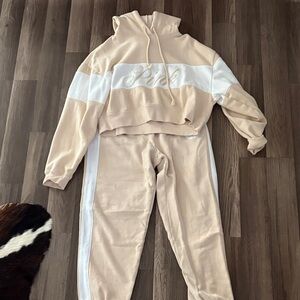 PINK Victoria's Secret Beige Cropped Sweatshirt & Joggers Set